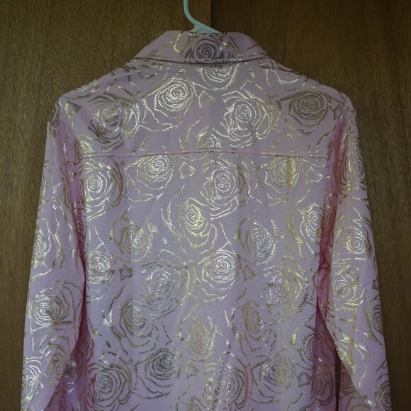 New! ZEROYAA Men's Medium Pink Floral Button-Down Shirt (Gold Rose) - Picture 3 of 7